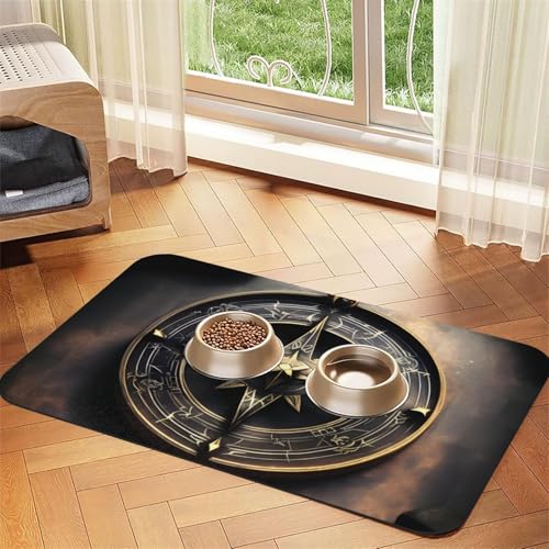 Magisches Design nordische Runen Kompass Haustier saugfähiges Leder Tischset 40 x 60 cm schönes Design Katze und Hund Napfunterlage Tragbare Aufbewahrung von XZDZWK