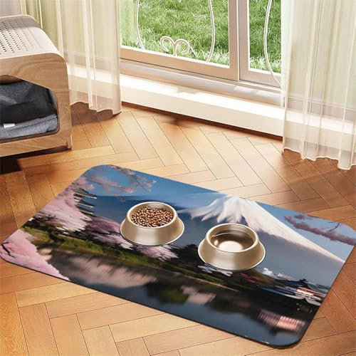 Mt. Fuji im Frühjahr, saugfähiges Leder-Tischset, 40 x 60 cm, schönes Design, Katzen- und Hundenapfmatte, tragbare Aufbewahrung von XZDZWK