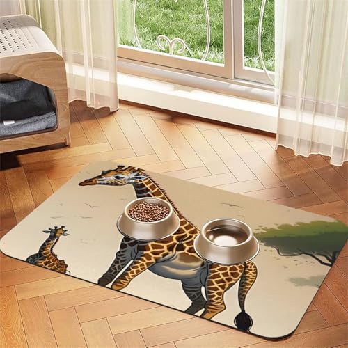Mutter- und Kind-Giraffen-Haustier-Tischset, saugfähig, Leder, 40 x 60 cm, schönes Design, Katzen- und Hundenapfmatte, tragbare Aufbewahrung von XZDZWK