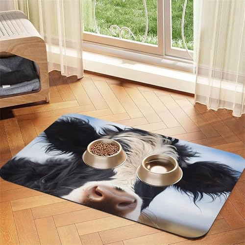 Niedliches Kuh-Haustier-Tischset, saugfähig, Leder, 30 x 45 cm, schönes Design, Katzen- und Hundenapfmatte, tragbare Aufbewahrung von XZDZWK