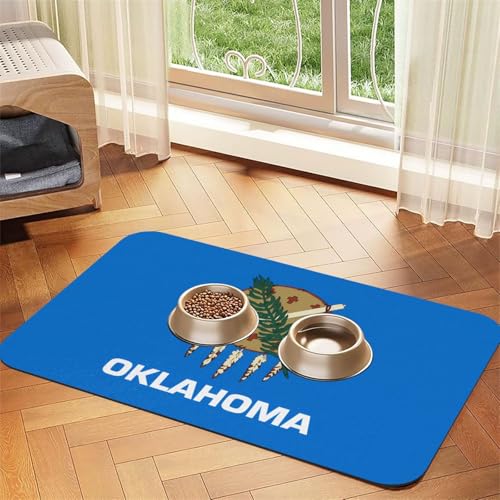 Oklahoma State Flag Haustier-Tischset, saugfähig, Leder, 30 x 45 cm, schönes Design, Katzen- und Hundenapfmatte, tragbare Aufbewahrung von XZDZWK