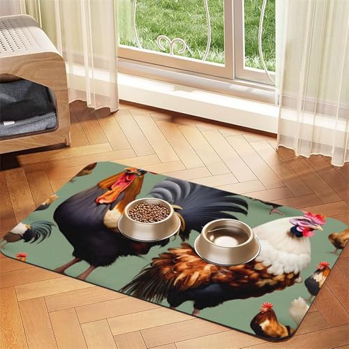 Platzdeckchen aus saugfähigem Leder mit Hahn und Huhn, 40 x 60 cm, schönes Design, für Katzen und Hunde, tragbare Aufbewahrung von XZDZWK