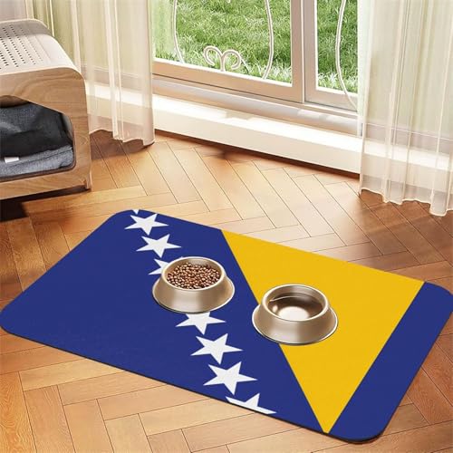 Platzdeckchen mit Flagge von Bosnien und Herzegowina, saugfähig, Leder, 30 x 45 cm, schönes Design, Katzen- und Hundenapfmatte, tragbare Aufbewahrung von XZDZWK