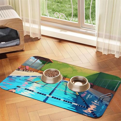 Platzdeckchen mit Flamingo und Schwimmbad, saugfähig, Leder, 40 x 60 cm, schönes Design, für Katzen und Hunde, tragbare Aufbewahrung von XZDZWK