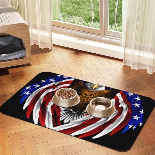 Platzdeckchen mit USA-Flagge, Patriotischer Adler, saugfähig, Leder, 30 x 45 cm, schönes Design, Katzen- und Hundenapfmatte, tragbare Aufbewahrung von XZDZWK