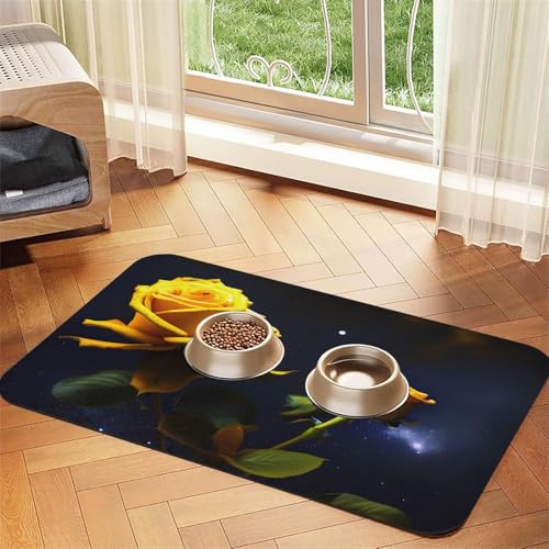 Platzdeckchen mit gelben Rosen und Sternennacht, saugfähig, Leder, 40 x 60 cm, schönes Design, für Katzen und Hunde, tragbare Aufbewahrung von XZDZWK