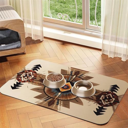 Platzset aus saugfähigem Leder, Motiv: Indianer-Malerei, 40 x 60 cm, schönes Design, Katzen- und Hundenapfmatte, tragbare Aufbewahrung von XZDZWK