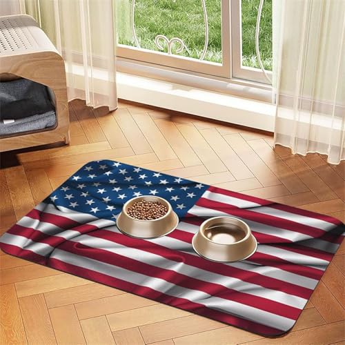 Platzset aus saugfähigem Leder mit amerikanischer Flagge, 40 x 60 cm, schönes Design, für Katzen und Hunde, tragbare Aufbewahrung von XZDZWK