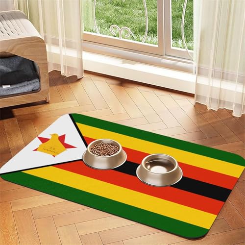 Platzset für Haustiere, Motiv: Flagge von Simbabwe, saugfähig, Leder, 30 x 45 cm, schönes Design, Katzen- und Hundenapfmatte, tragbare Aufbewahrung von XZDZWK