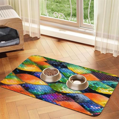 Platzset für Haustiere, aus Leder, Motiv: Regenbogenfischschuppen, saugfähig, 30 x 45 cm, schönes Design, für Katzen und Hunde, tragbare Aufbewahrung Platzset für Haustiere, aus Leder, Motiv: Regenbogenfischschuppen, saugfähig, 30 x 45 cm, schönes Design, für Katzen und Hunde, tragbare Aufbewahrung von XZDZWK