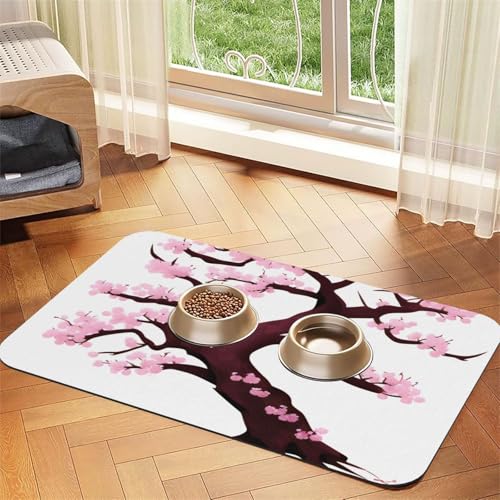 Platzset mit Kirschblütenbaum, saugfähig, Leder, 30 x 45 cm, schönes Design, Katzen- und Hundenapfmatte, tragbare Aufbewahrung von XZDZWK