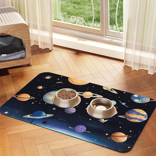 Saturn Jupiter Earth Haustier-Tischset, saugfähig, Leder, 30 x 45 cm, schönes Design, Katzen- und Hundenapfmatte, tragbare Aufbewahrung von XZDZWK