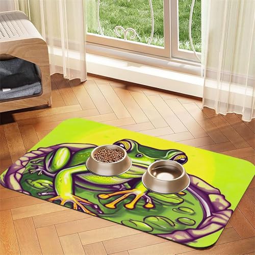 Saugfähiges Leder-Tischset, Frosch im Teich, 30 x 45 cm, schönes Design, für Katzen- und Hundenapf, tragbare Aufbewahrung von XZDZWK