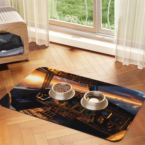 Saugfähiges Leder-Tischset für Haustiere, Flugzeug-Cockpit, 40 x 60 cm, schönes Design, Katzen- und Hundenapfmatte, tragbare Aufbewahrung von XZDZWK