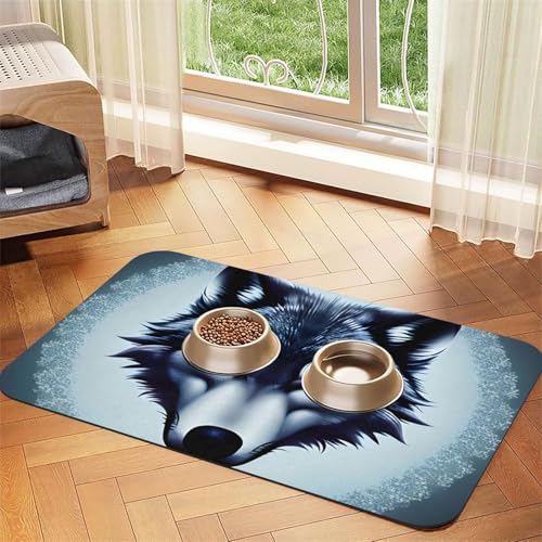 Saugfähiges Leder-Tischset mit Wolfskopf, 40 x 60 cm, schönes Design, Katzen- und Hundenapfmatte, tragbare Aufbewahrung von XZDZWK
