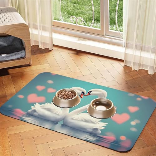 Saugfähiges Leder-Tischset mit schönem Design, Motiv: Schwan in Love, 30 x 45 cm, tragbare Aufbewahrung von XZDZWK