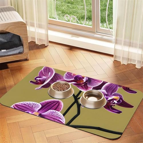 Schönes Orchideen-Haustier-Tischset, saugfähig, Leder, 40 x 60 cm, schönes Design, Katzen- und Hundenapfmatte, tragbare Aufbewahrung von XZDZWK