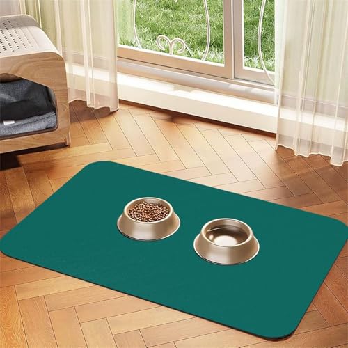 Solides dunkelgrünes Haustier-Tischset aus saugfähigem Leder, 40 x 60 cm, schönes Design, Katzen- und Hundenapfmatte, tragbare Aufbewahrung von XZDZWK