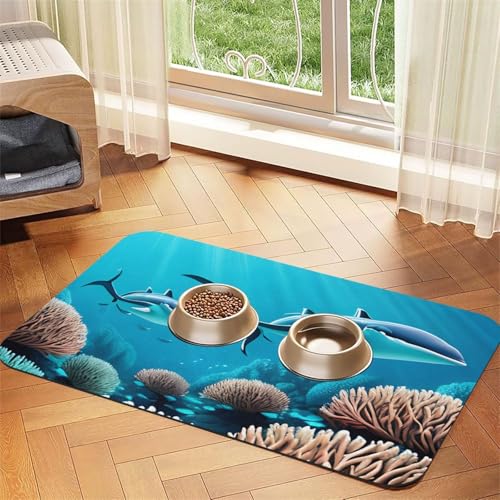 Tiefsee-Wal-Haustier-Tischset, saugfähig, Leder, 30 x 45 cm, schönes Design, Katzen- und Hundenapfmatte, tragbare Aufbewahrung von XZDZWK