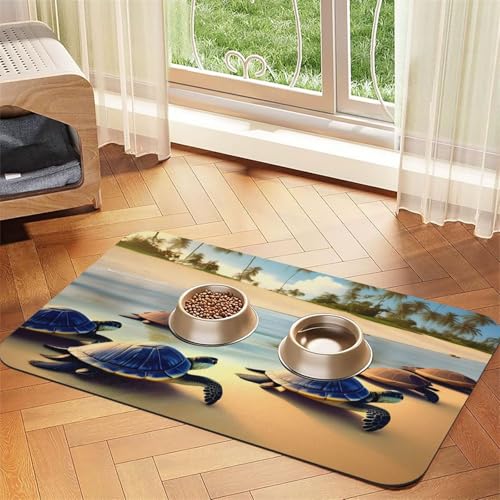 Turtles on the beach Haustier-Tischset, saugfähig, Leder, 40 x 60 cm, schönes Design, Katzen- und Hundenapfmatte, tragbare Aufbewahrung von XZDZWK