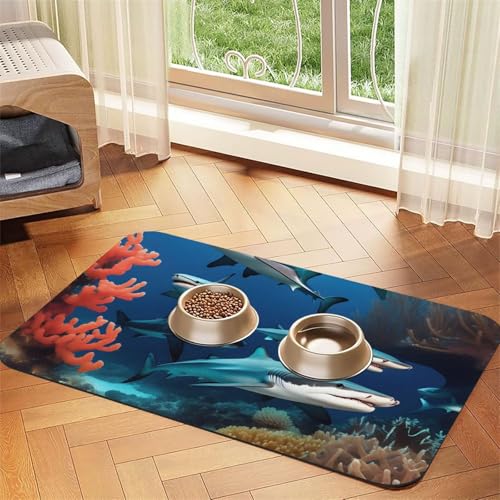 U-Boot-Hai-Korallen-Tischset, saugfähig, Leder, 40 x 60 cm, schönes Design, Katzen- und Hundenapfmatte, tragbare Aufbewahrung von XZDZWK