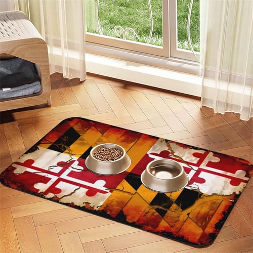 Vintage Holz-Tischset mit Maryland-Flagge, saugfähiges Leder, 40 x 60 cm, schönes Design, Katzen- und Hundenapfmatte, tragbare Aufbewahrung von XZDZWK