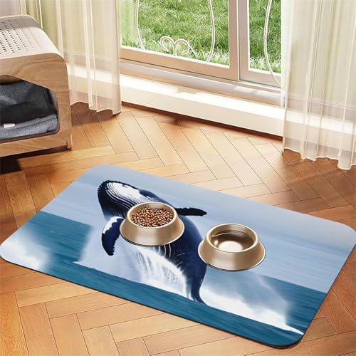 Whales at Sea Haustier-Tischset, saugfähig, Leder, 40 x 60 cm, schönes Design, Katzen- und Hundenapfmatte, tragbare Aufbewahrung von XZDZWK