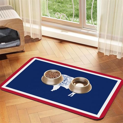Wyoming State Flag Haustier-Tischset, saugfähig, Leder, 40 x 60 cm, schönes Design, Katzen- und Hundenapfmatte, tragbare Aufbewahrung von XZDZWK