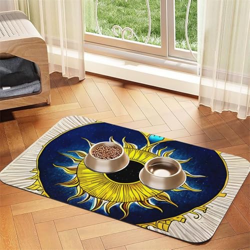 saugfähiges Leder-Tischset mit Cartoon-Herz und Sonne, 30 x 45 cm, schönes Design, Katzen- und Hundenapfmatte, tragbare Aufbewahrung von XZDZWK