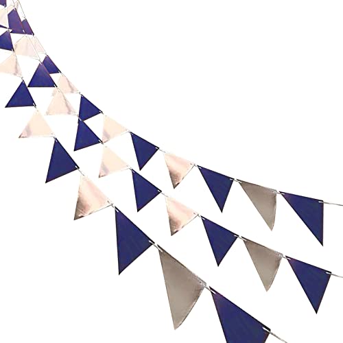 XZEIT 3 STÜCKE Königs Blaue Wimpelkette, Blau Silber Wimpelkette Banner Party Dekorationen, Dreieckswimpelkette für Geburtstag, Hochzeit, Abschlussfeier, Dekorationszubehör, Oktoberfest(Blau, Silber) von XZEIT