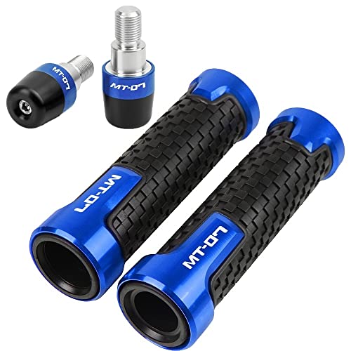 Für MT-07 MT07 FZ-07 FZ07 2013-2023 Motorrad Lenker Handgriffe Anti Skid Lenkerkappe Enden Stecker CNC Aluminium Zubehör Griffteile(Blau) von XZGFZHY