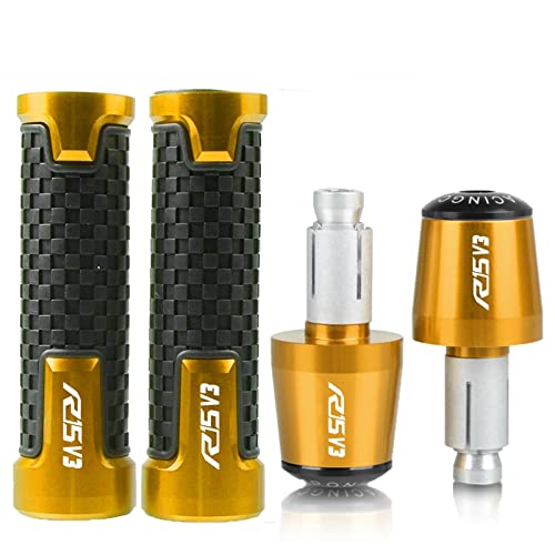 Für Yama&ha R15 V3 2017 2018 2019 2020 2021 YZFR15 YZF 7/8 '' 22 Mm Motorrad-Handgriffe Lenker Anti-Rutsch-Lenker Handgriffenden Stecker Griffteile(Gold) von XZGFZHY