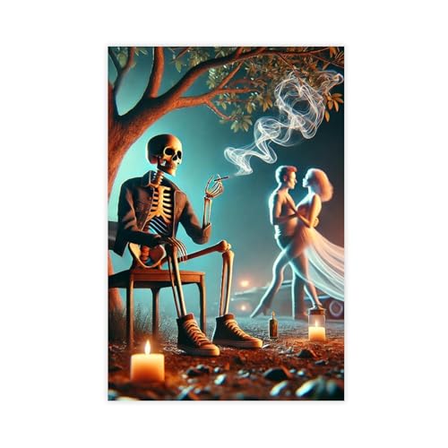 Leinwandposter "A Dance Among Ghosts", Skelette und Geister begleiten sich gegenseitig, eingetaucht in den Nebel der Zeit, Wandkunst, Dekordruck, Bild, Gemälde für Wohnzimmer, Schlafzimmer, Dekoration von XZGTHYTYUY