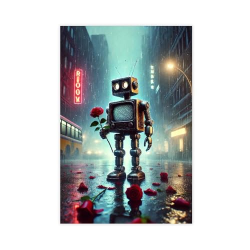 XZGTHYTYUY Leinwandposter "A Robot's Tender Gesture in The Storm", Schlafzimmerdekoration, Landschaft, Büro, Raumdekoration, Geschenk, 20 x 30 cm von XZGTHYTYUY