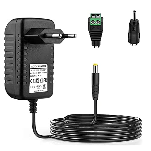 XZGm AC Adapter 12V 2A Netzteil AC100-240V zu DC12V 500mA 1000mA 1500mA 2000mA Leistungstreiber 5,5mm mit 2 DC Steckeradaptern Wechselrichter Ladegerät Transformator 12V24W von XZGm
