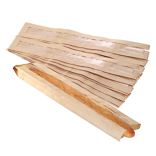 50 Stück Papier-Brotbeutel, Baguette-Kraftbeutel, 58,4 x 10,2 x 4,1 cm, Bäckerei-Aufbewahrungstasche mit transparentem Frontfenster und 64 transparenten Aufklebern für hausgemachtes Brot, von XZJMY