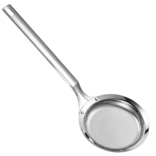Filterlöffel, feinmaschiges 304 Edelstahlsieb, Fritteusen-Schaumlöffel, Küchensieb mit langem Griff zum Abschöpfen von Fett und Schaum (1, Durchmesser 11,2 cm) von XZJMY