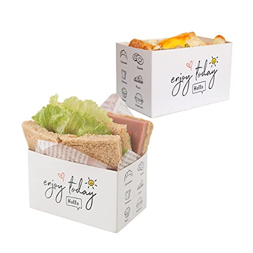 XZJMY 50 Stück Papierbehälter zum Herausnehmen, Mini-Burger-Boxen, Toast-Halte-Brot-Tablett, Sandwich-Hotdog-Donut-Ei, Waffel-Verpackungsbox zum Herausnehmen von Lebensmittelbehältern (L-A) von XZJMY