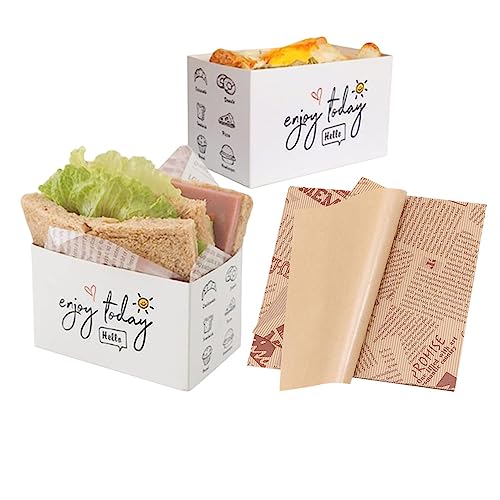 XZJMY 50 Stück Papierbehälter zum Mitnehmen, Mini-Burger-Boxen, Sandwich-Boxen mit 50 Blatt Ölpapier für Restaurant, Picknick und Party Lebensmittelbehälter (C) von XZJMY