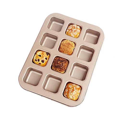 XZJMY Brötchenform, Muffinform, quadratische Mini-Kuchenform, 12 Tassen, antihaftbeschichtet, Cupcake-Backform für Muffins oder Cupcakes (12 Mulden) von XZJMY