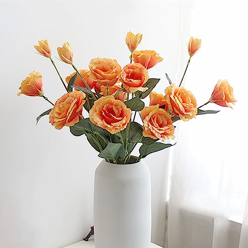 XZJMY Künstliche Eustoma-Blume, Seidenblume, für den Außenbereich, Kunstpflanzen, Kunstpflanzen, für Zuhause, Büro, Dekoration, Esstisch, Mittelstück (orange), 4 Stück von XZJMY