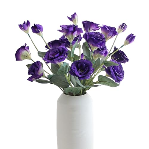 XZJMY Künstliche Eustoma-Blume, Seidenblume, für den Außenbereich, Kunstpflanzen, Kunstpflanzen, für Zuhause, Büro, Dekoration, Esstisch, Tafelaufsatz (lila-blau), 4 Stück von XZJMY