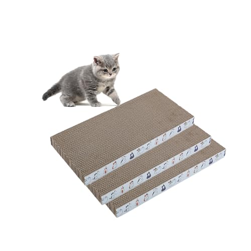 XZKING Kratzmatte aus Karton, 3 Stück, Katzenkratzunterlage für Hauskatzen, doppelseitig, gewellter Kratzbaum (42,9 x 21 x 3,5 cm) von XZKING