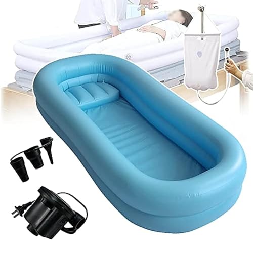XZLZMYP Aufblasbares Badewannen-Dusch-Set Mit Luftpumpe Tragbare Badewanne Nachttisch Und Haarwasch-Shampoo-Becken Ganzkörperbad Im Bett Für Geriatrische Behinderte Schwangere Senioren,A von XZLZMYP