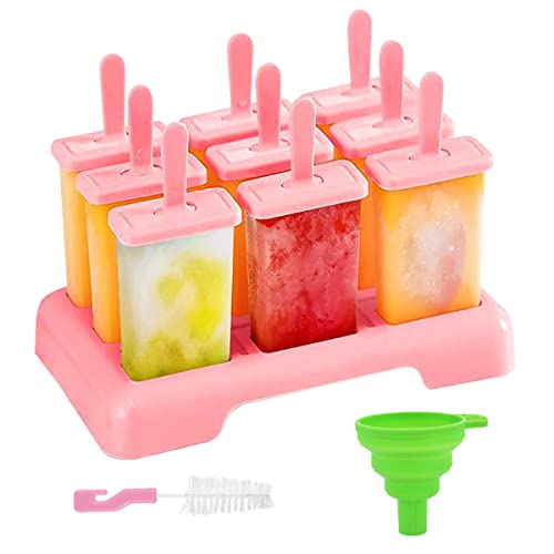 Eisformen Eis am Stiel, 9 Eisformen Wiederverwendbar BPA Frei, DIY Eis am Stiel Formen, Eisformen Kinder mit Einer Reinigungsbürste und Silikon Falttrichter von XZMCAT