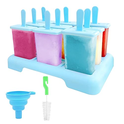 Eisformen Eis am Stiel, 9 Eisformen Wiederverwendbar BPA Frei, DIY Eis am Stiel Formen, Eisformen Kinder mit Einer Reinigungsbürste und Silikon Falttrichter von XZMCAT