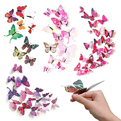 XZMCAT 48 Stück 3D Schmetterlinge Deko für wand deko, Schmetterling Wandtattoo für dekoration schlafzimmer, Schmetterlinge Fliegende Wandaufkleber für kinder, mädchen, Hochzeit, Zuhause, Badezimmer von XZMCAT