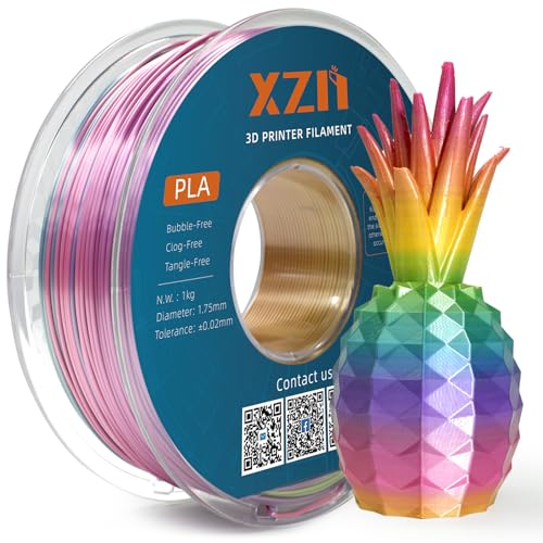 XZN PLA Filament 1.75mm Seide PLA 3D Drucker Filament,Maßgenauigkeit +/- 0,03 mm,Silk PLA 1KG Spule, Silk Rainbow von XZN