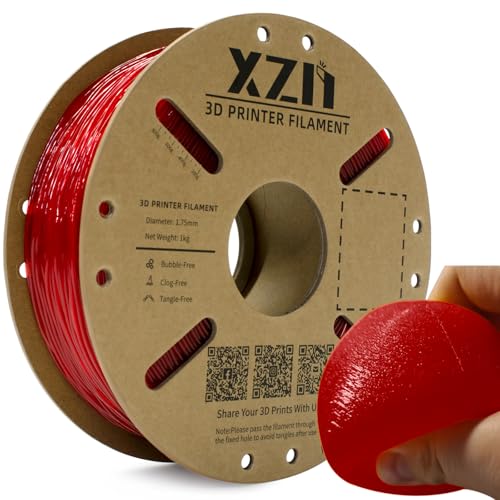 XZN TPU Filament 1.75mm für 3D-Drucker, 95A TPU Flexibel Filament 3D Drucker Filament 1kg Spule,TPU Transparent Rot von XZN