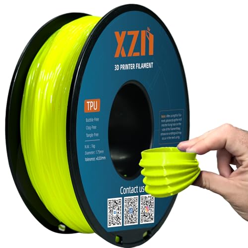 XZN TPU Filament 1.75mm für 3D-Drucker, TPU 95A Flexibel Filament 3D Drucker Filament,1kg Spule,TPU Gelb von XZN